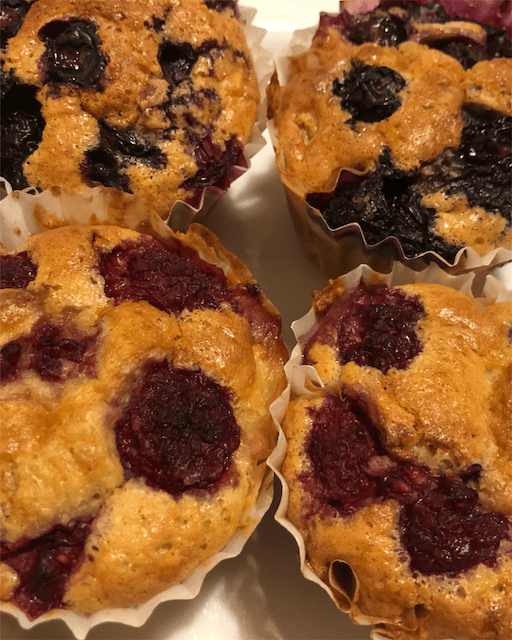 Paleo muffins with blueberries and raspberries